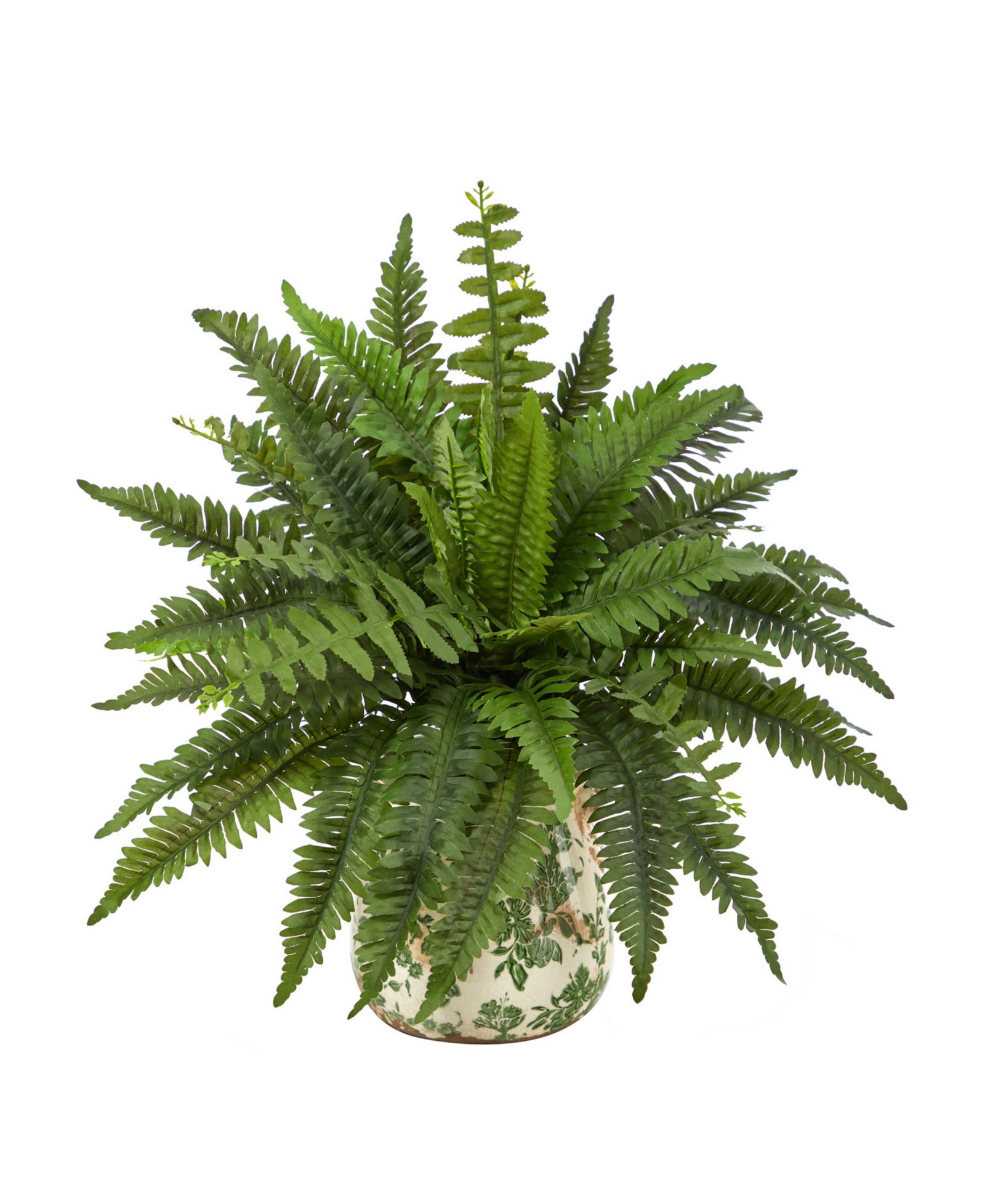 Искусственное растение Nearly Natural Boston Fern 15" в керамическом кашпо Tuscan Ceramic Scroll