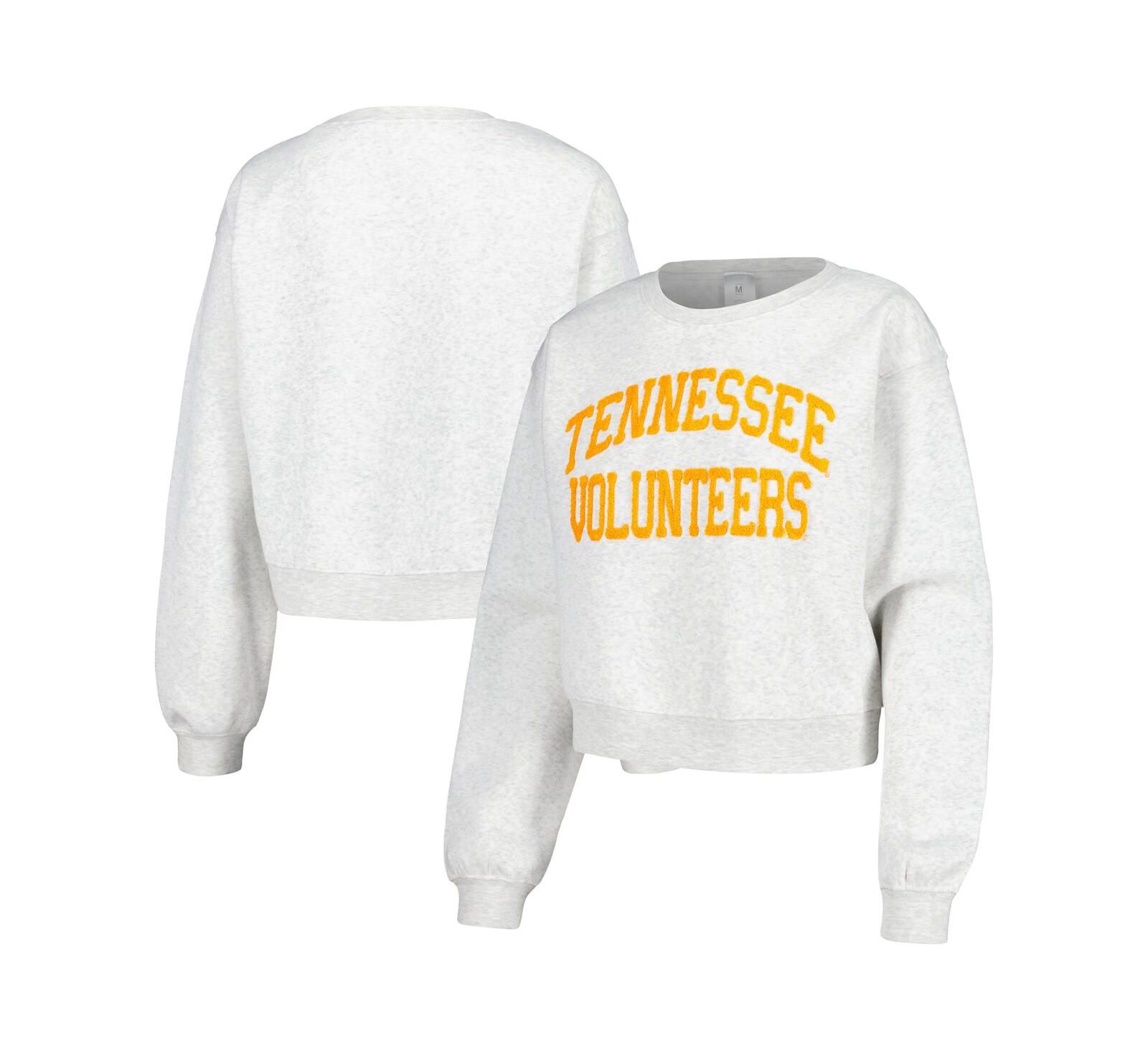 Women's ZooZatz Oatmeal Tennessee Volunteers Core Chenille Cropped Pullover Sweatshirt