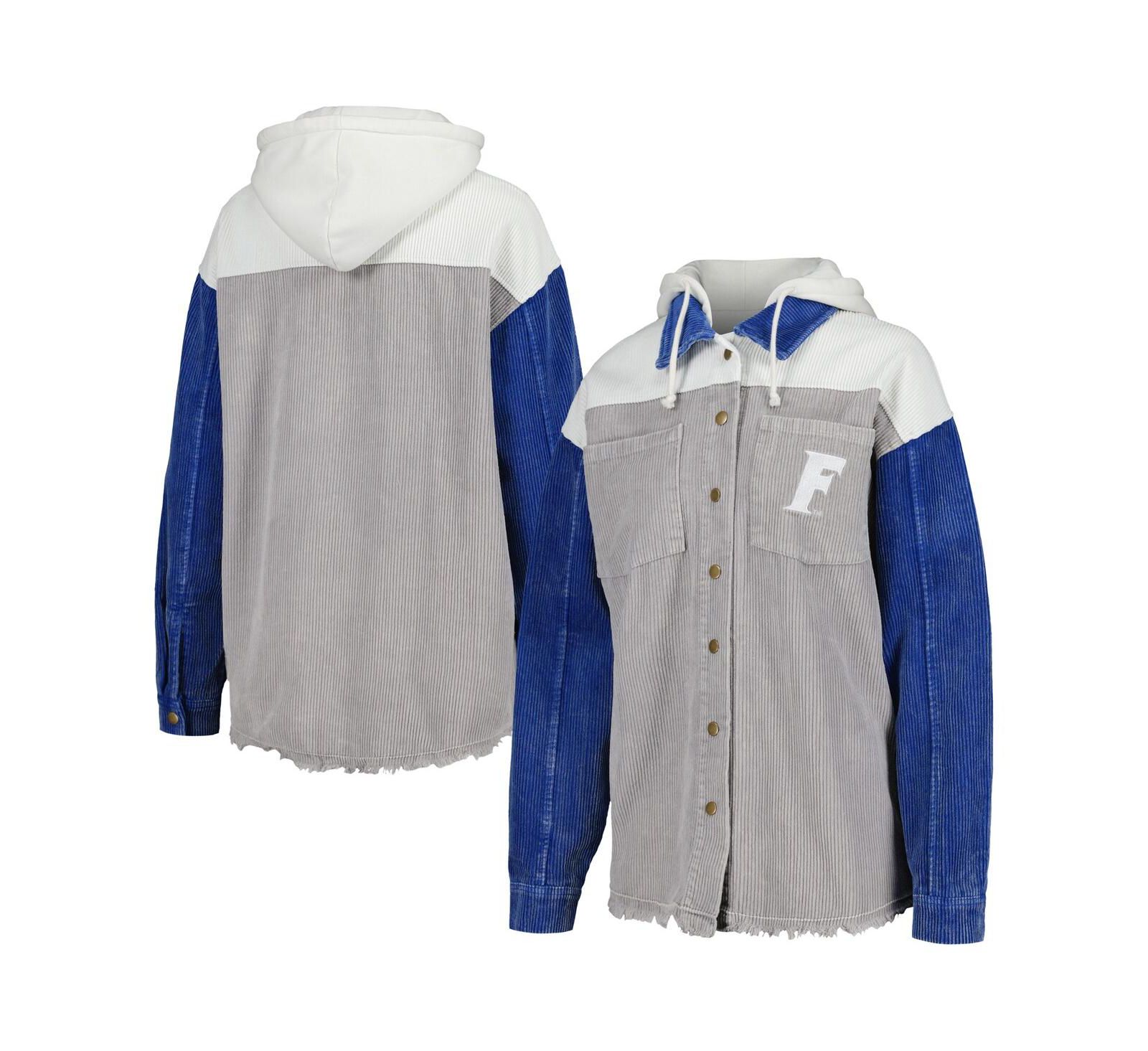 Женская шacket Gameday Couture Gray Distressed Florida Gators Vintage-Like Wash Corduroy Full-Snap Hooded