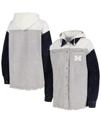 Женская шторка-куртка Gameday Couture Gray Distressed Michigan Wolverines Vintage-Like Wash Corduroy Full-Snap Hooded Shacket