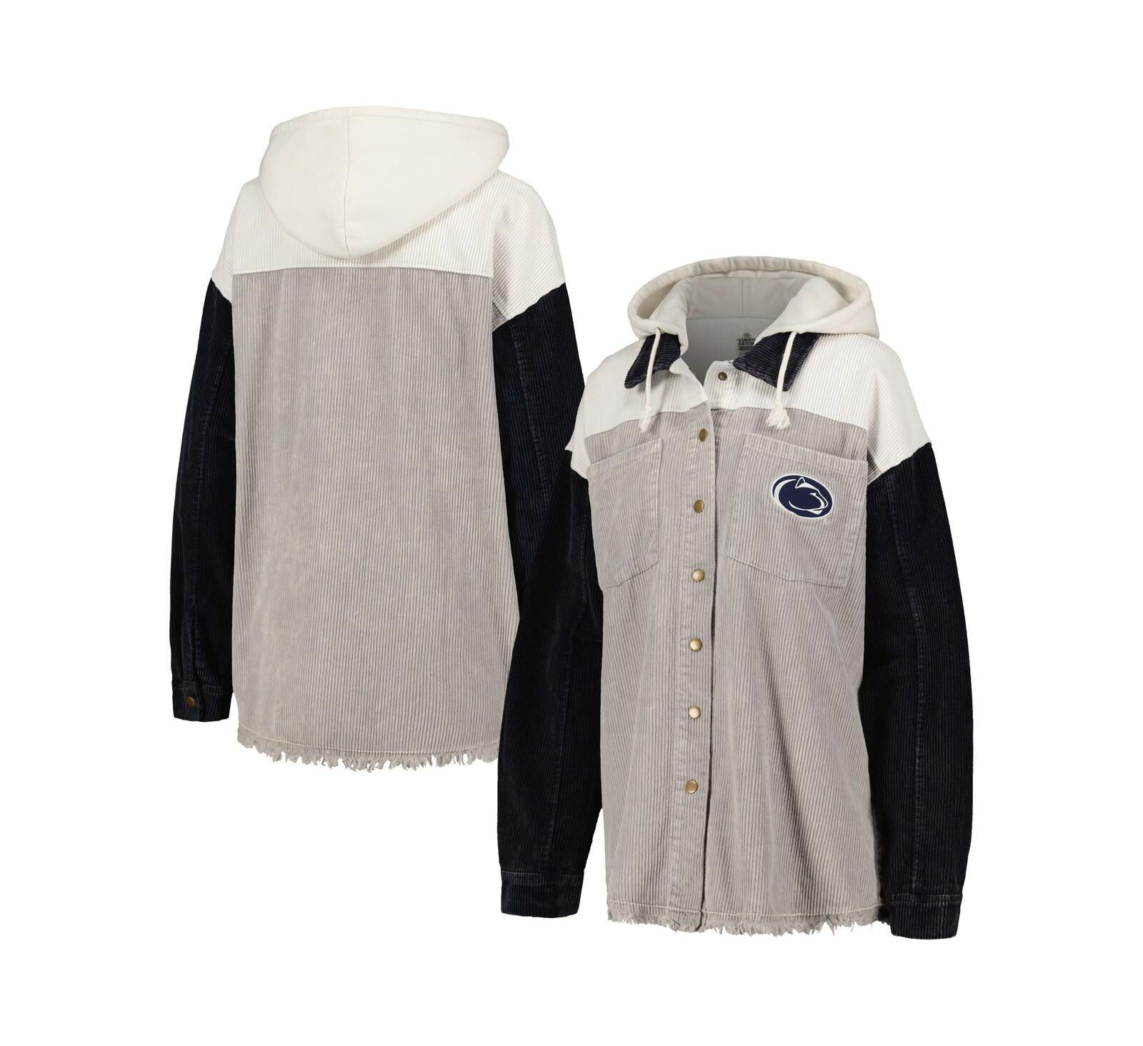 Женская куртка-шэкет Gameday Couture Gray Distressed Penn State Nittany Lions Vintage-Like Wash Corduroy Full-Snap Hooded
