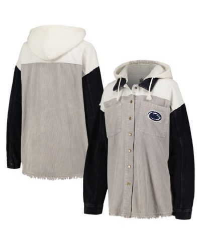 Женская куртка-шэкет Gameday Couture Gray Distressed Penn State Nittany Lions Vintage-Like Wash Corduroy Full-Snap Hooded