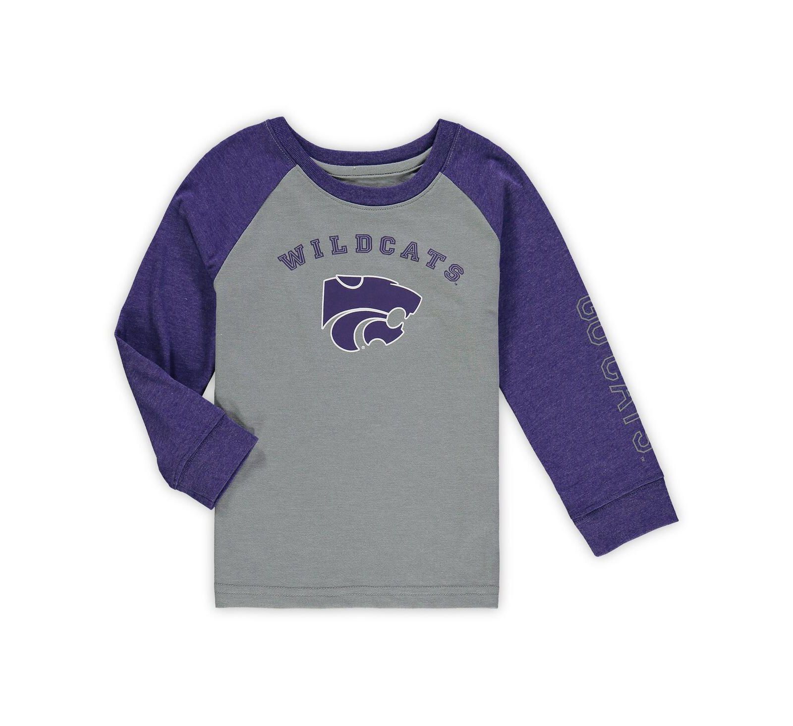 Футболка Colosseum Toddler Boys and Girls Heathered Gray Kansas State Wildcats Long Sleeve Raglan