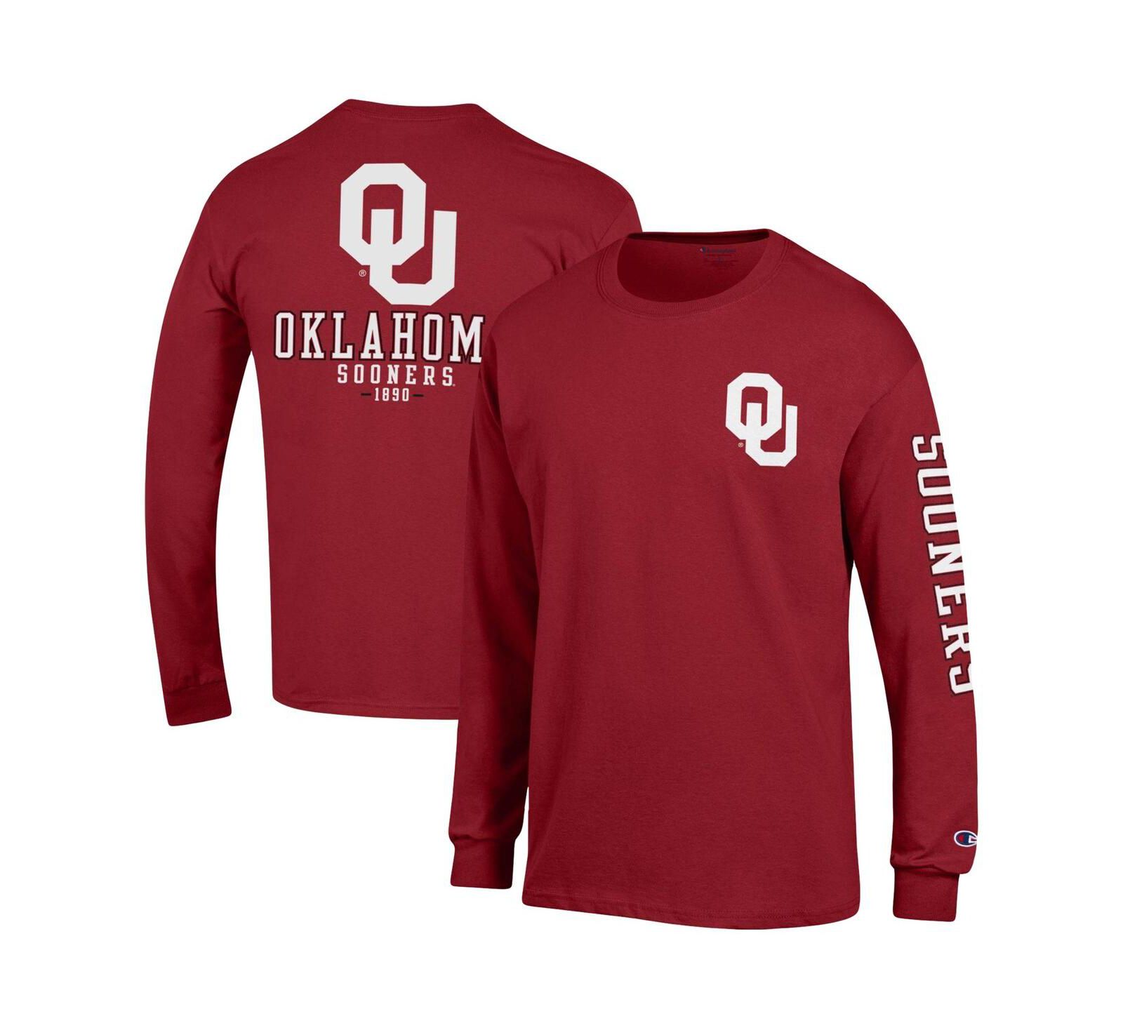 Мужская Champion Crimson Oklahoma Sooners Team Stack Long Sleeve T-shirt футболка