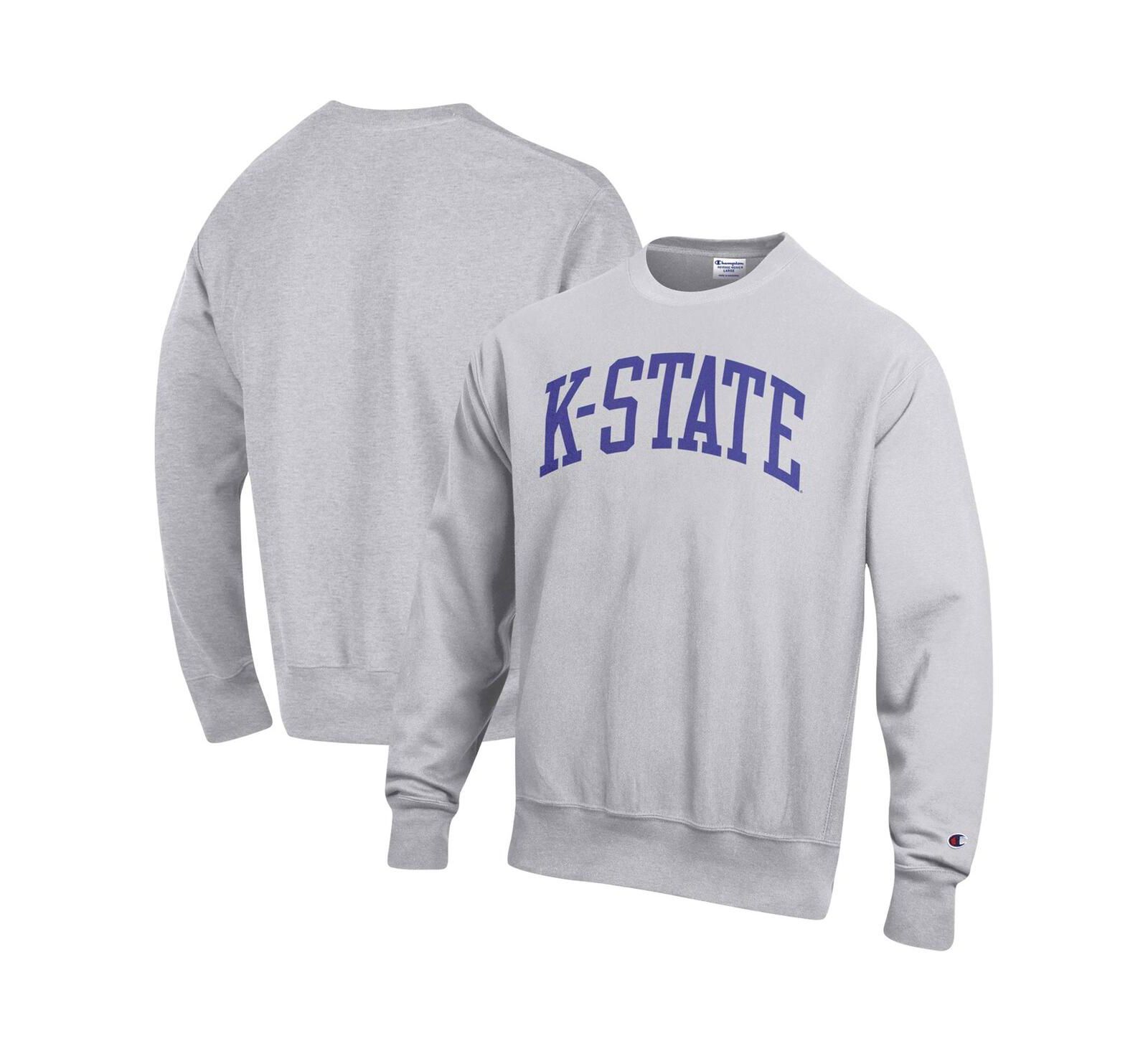 Men's Champion Heathered Gray Kansas State Wildcats Arch Reverse Weave Pullover Sweatshirt