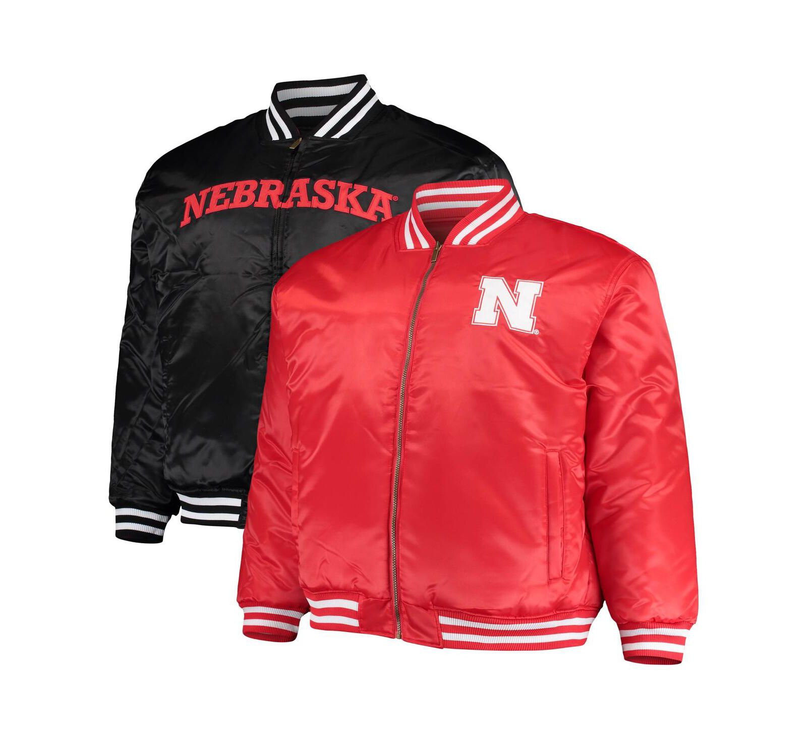 Men's Scarlet, Black Nebraska Huskers Big and Tall Reversible Satin Full-Zip Jacket