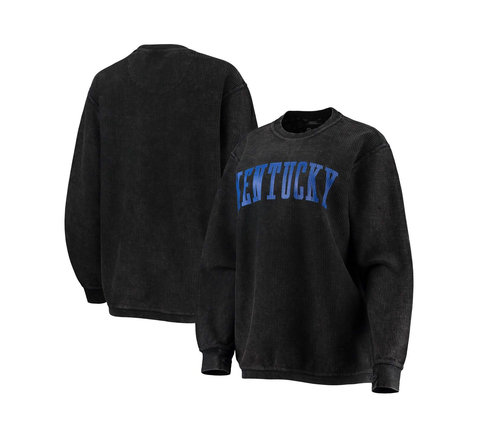 Women's Pressbox Black Distressed Kentucky Wildcats Comfy Cord Vintage-Like Wash Basic Arch Pullover Sweatshirt