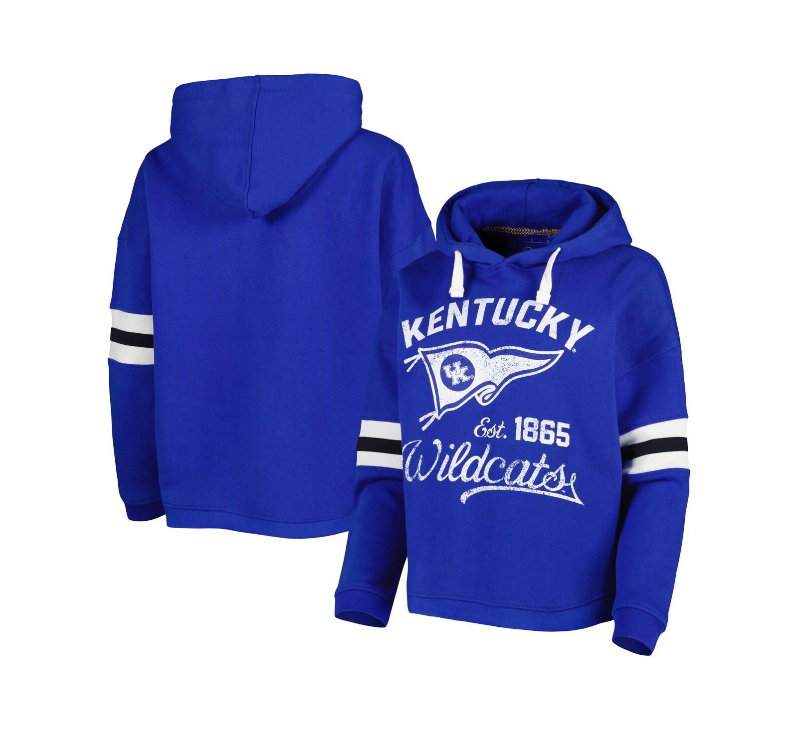 Women's Pressbox Royal Distressed Kentucky Wildcats Super Pennant Pullover Hoodie