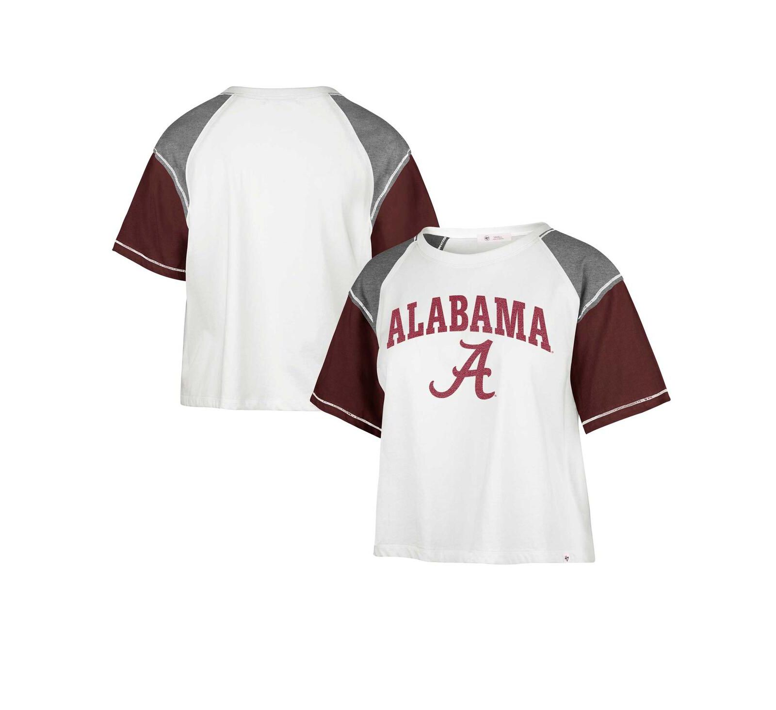Women's '47 Brand White Distressed Alabama Crimson Tide Serenity Gia Cropped T-shirt