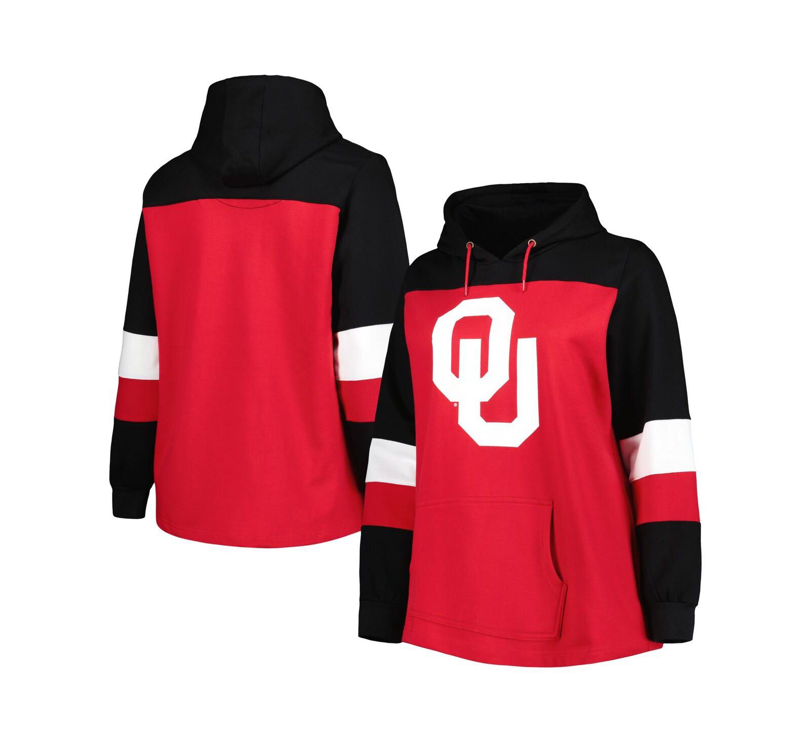 Женское худи Plus Size Crimson Oklahoma Sooners Color-Block Pullover Hoodie