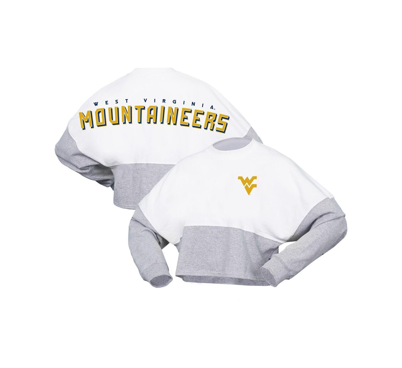 Spirit Jersey Женский укороченный джемпер с длинным рукавом West Virginia Mountaineers White Heather Block
