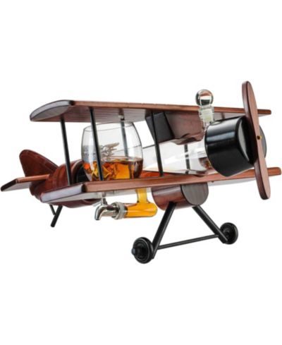 The Wine Savant Glass Airplane Whiskey Decanter and Airplane Glasses, 3 Piece Set