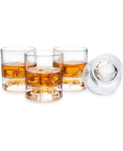 The Wine Savant Baseball Whiskey Glasses, Set of 4