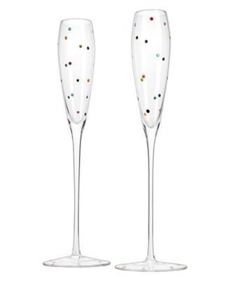The Wine Savant Polka Dot Champagne Flutes Glass, Set of 2