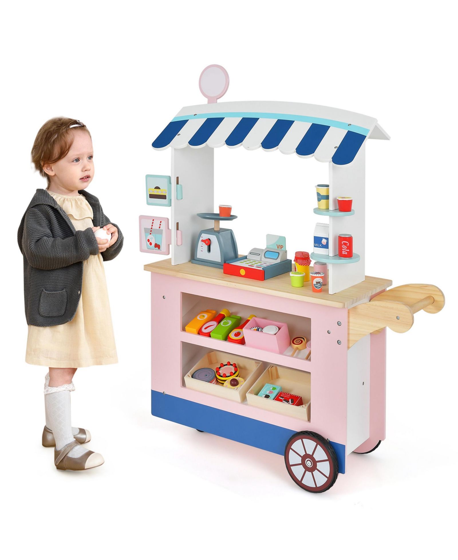 Детская игровая тележка с едой и сладостями Costway Kids Snacks & Sweets Food Toy Cart Play Set
