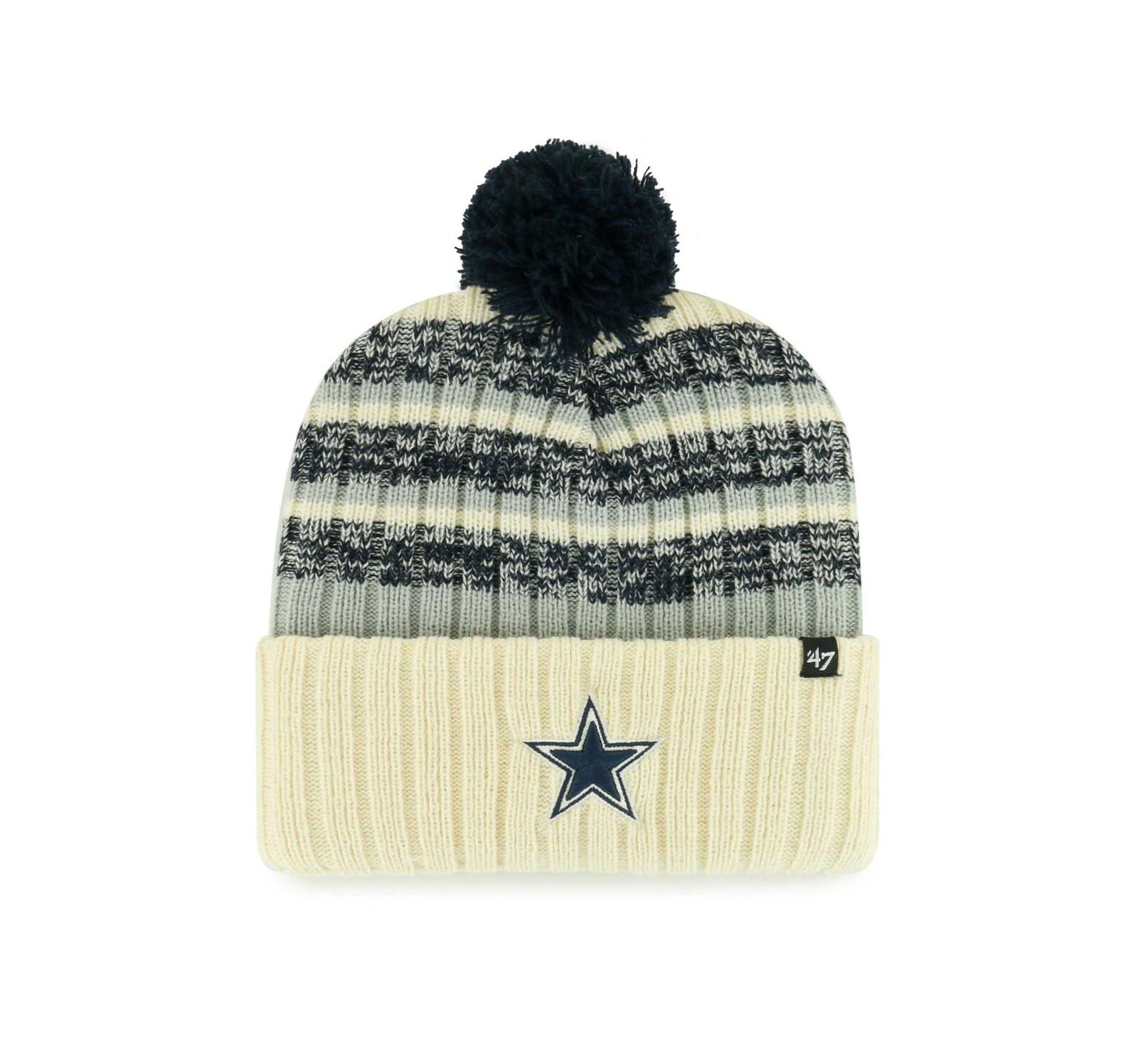 Мужская вязаная шапка '47 Brand Cream Dallas Cowboys Tavern Cuffed Knit Hat с помпоном