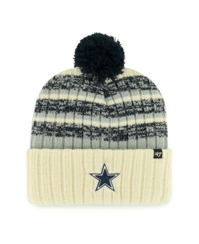 Мужская вязаная шапка '47 Brand Cream Dallas Cowboys Tavern Cuffed Knit Hat с помпоном