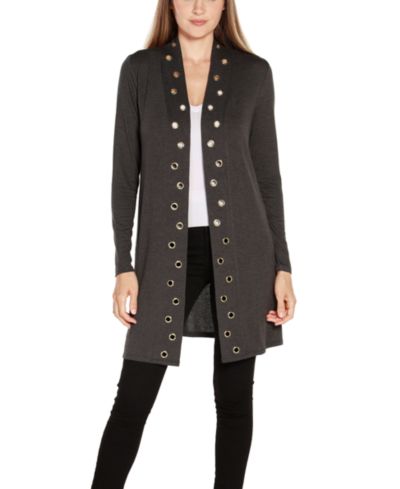 Belldini Women's Long Sleeve Grommet-Trim Cardigan Top