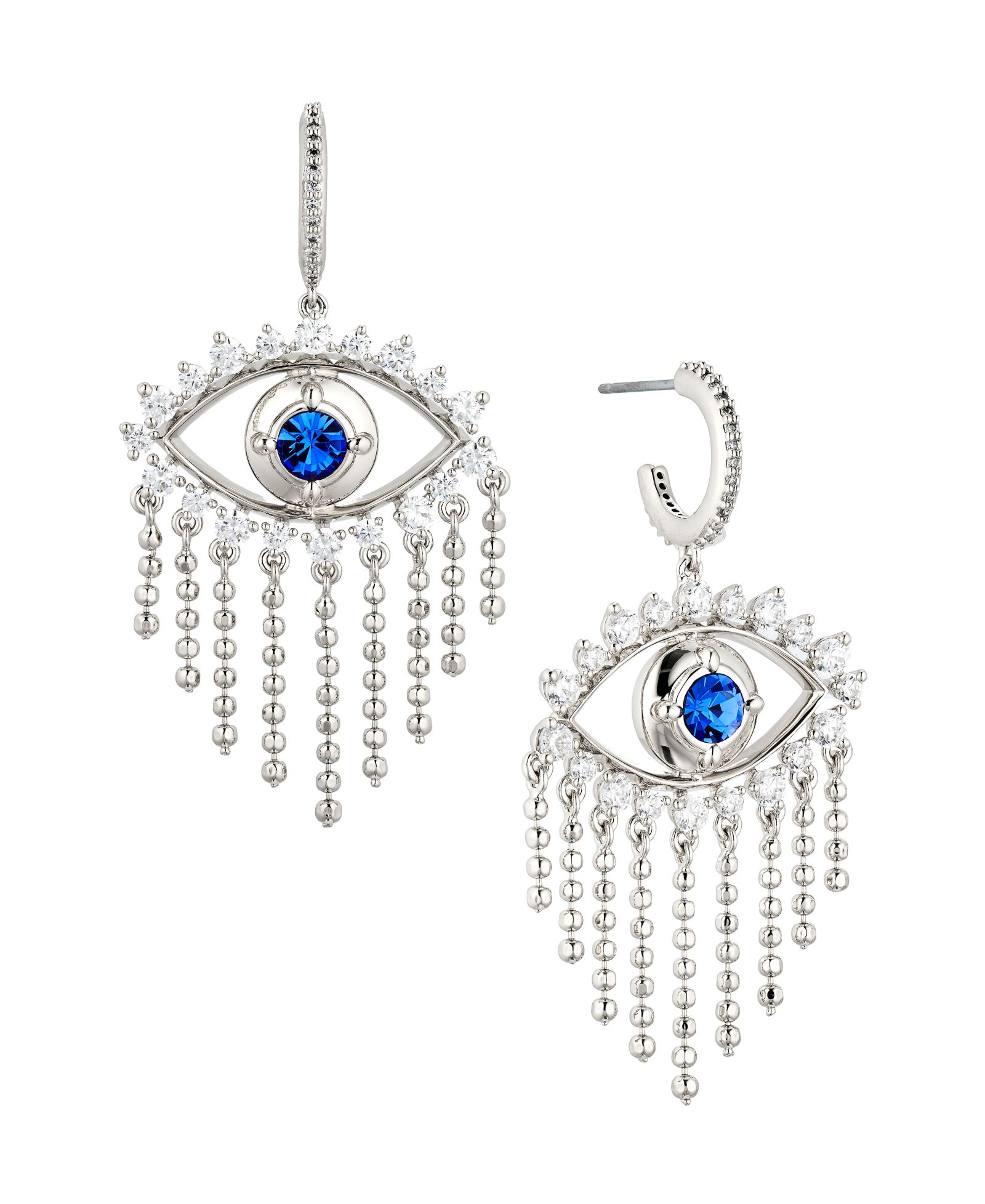 Серьги AVA NADRI Cubic Zirconia Small C-hoop Evil Eye Fringe