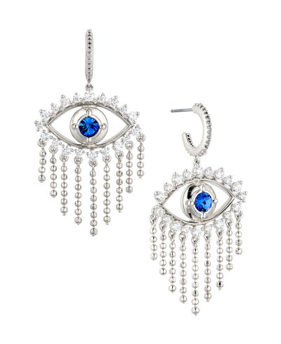 Серьги AVA NADRI Cubic Zirconia Small C-hoop Evil Eye Fringe