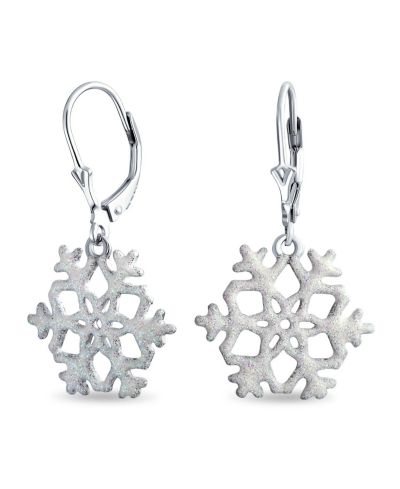 Bling Jewelry серьги-подвески с блестящими снежинками, серебро