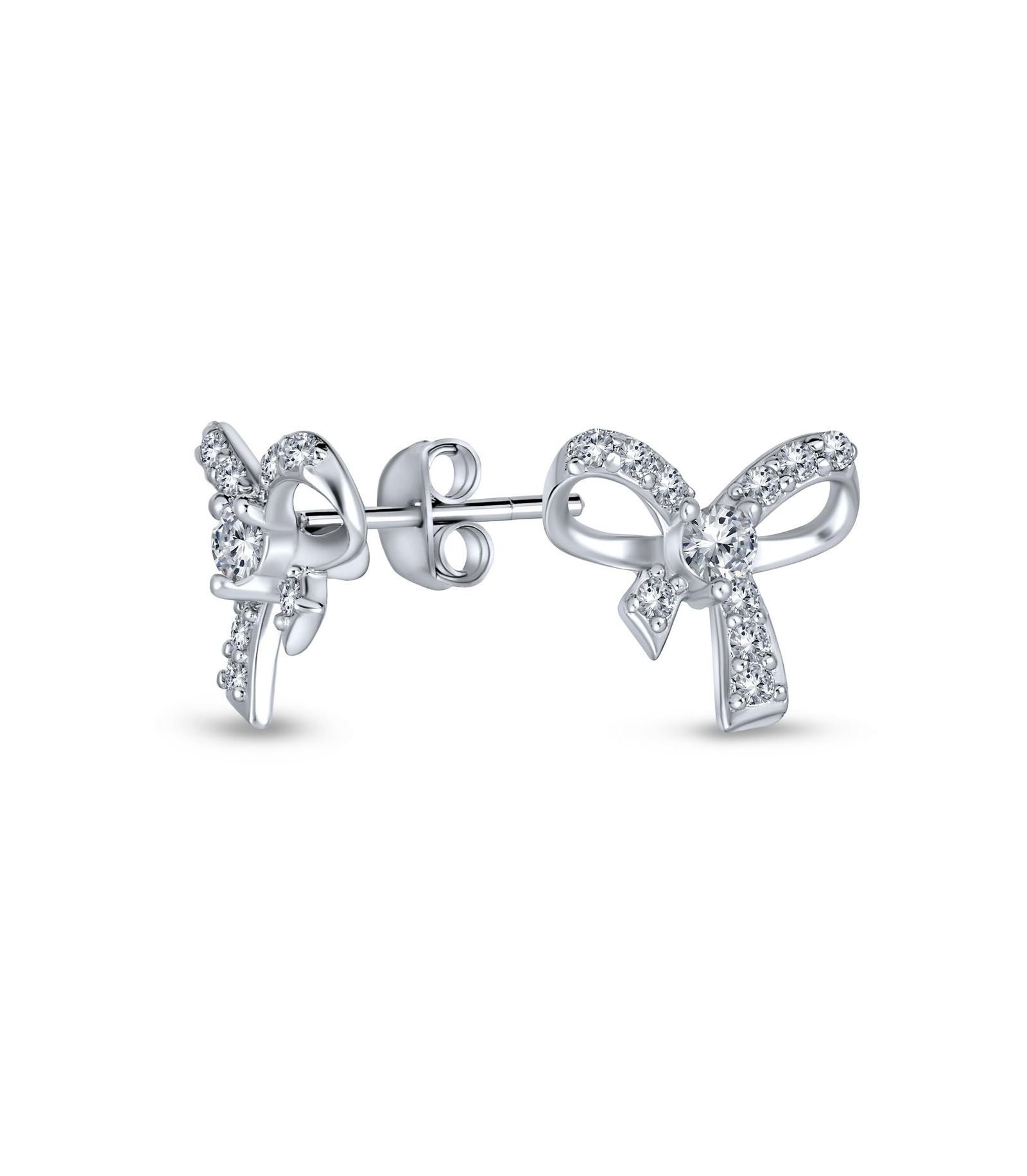 Серьги-гвоздики Bling Jewelry Tiny Dainty Ribbon Pave CZ Small Bow.925 Sterling Silver