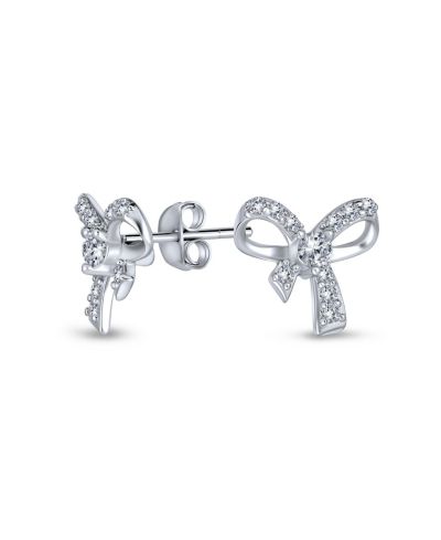 Серьги-гвоздики Bling Jewelry Tiny Dainty Ribbon Pave CZ Small Bow.925 Sterling Silver