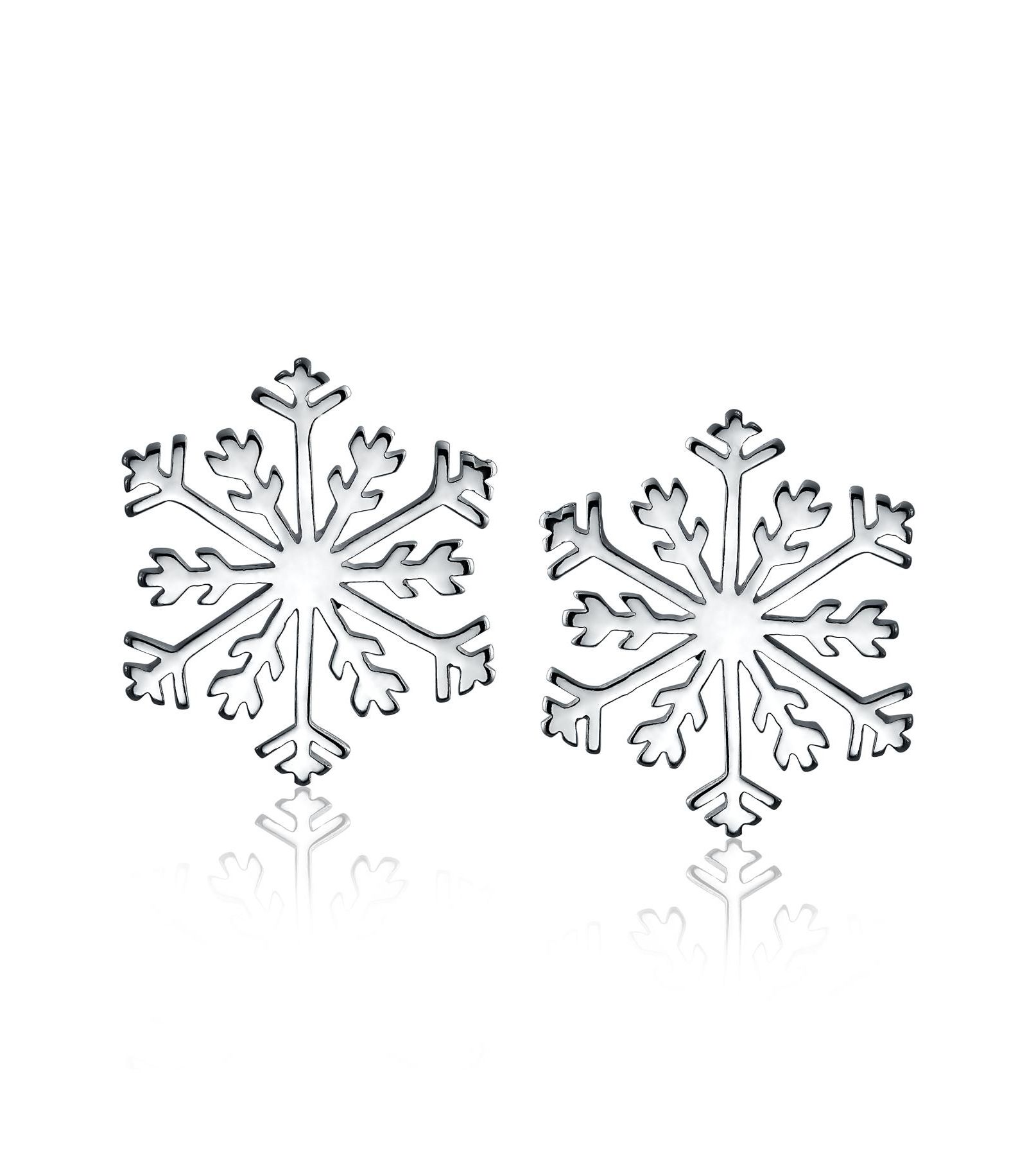Bling Jewelry Classic Christmas Holiday Snowflake Stud Earrings .925 Sterling Silver