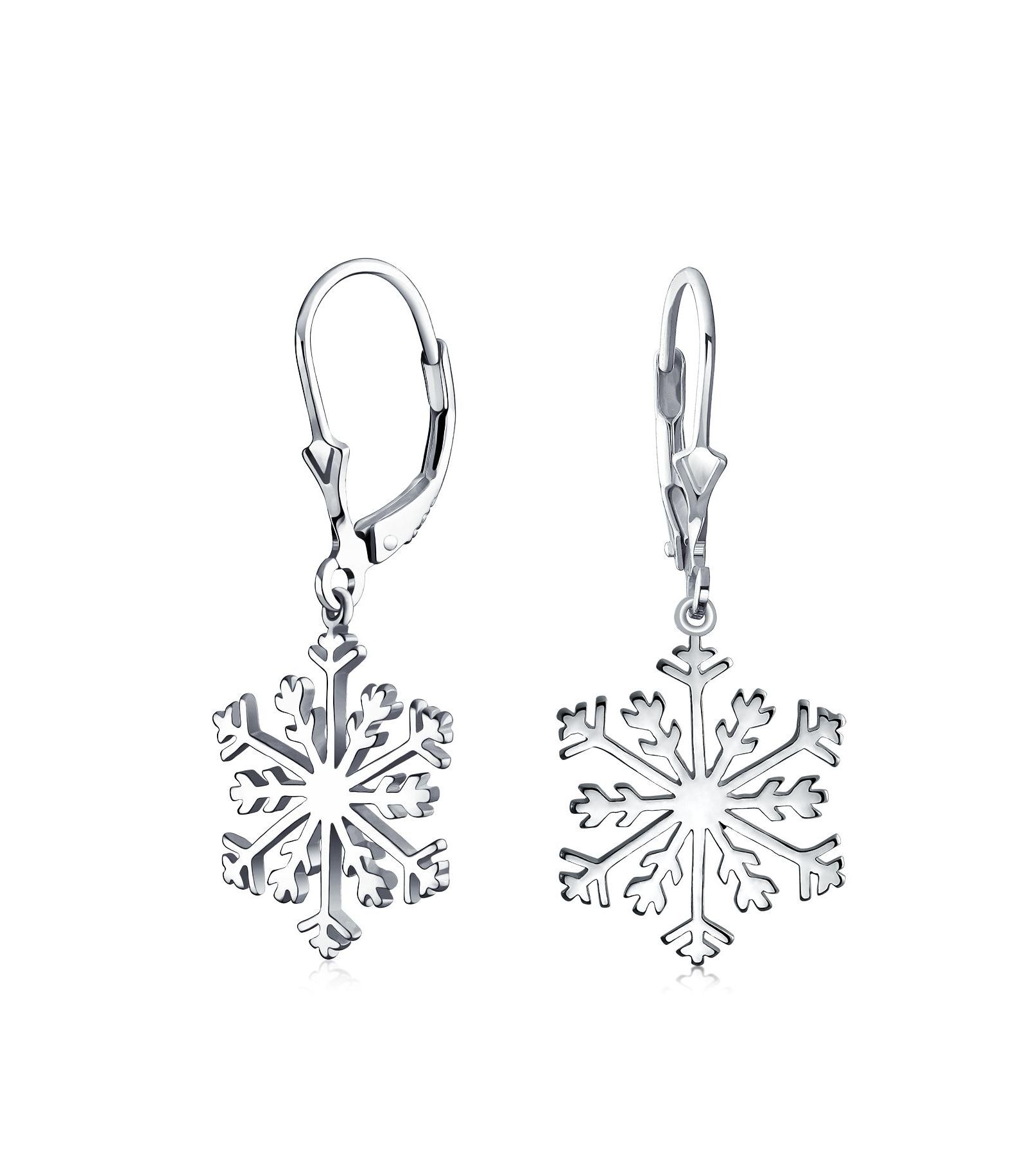 Bling Jewelry Classic Christmas Snowflake Dangle Earrings .925 Sterling Silver Leverback