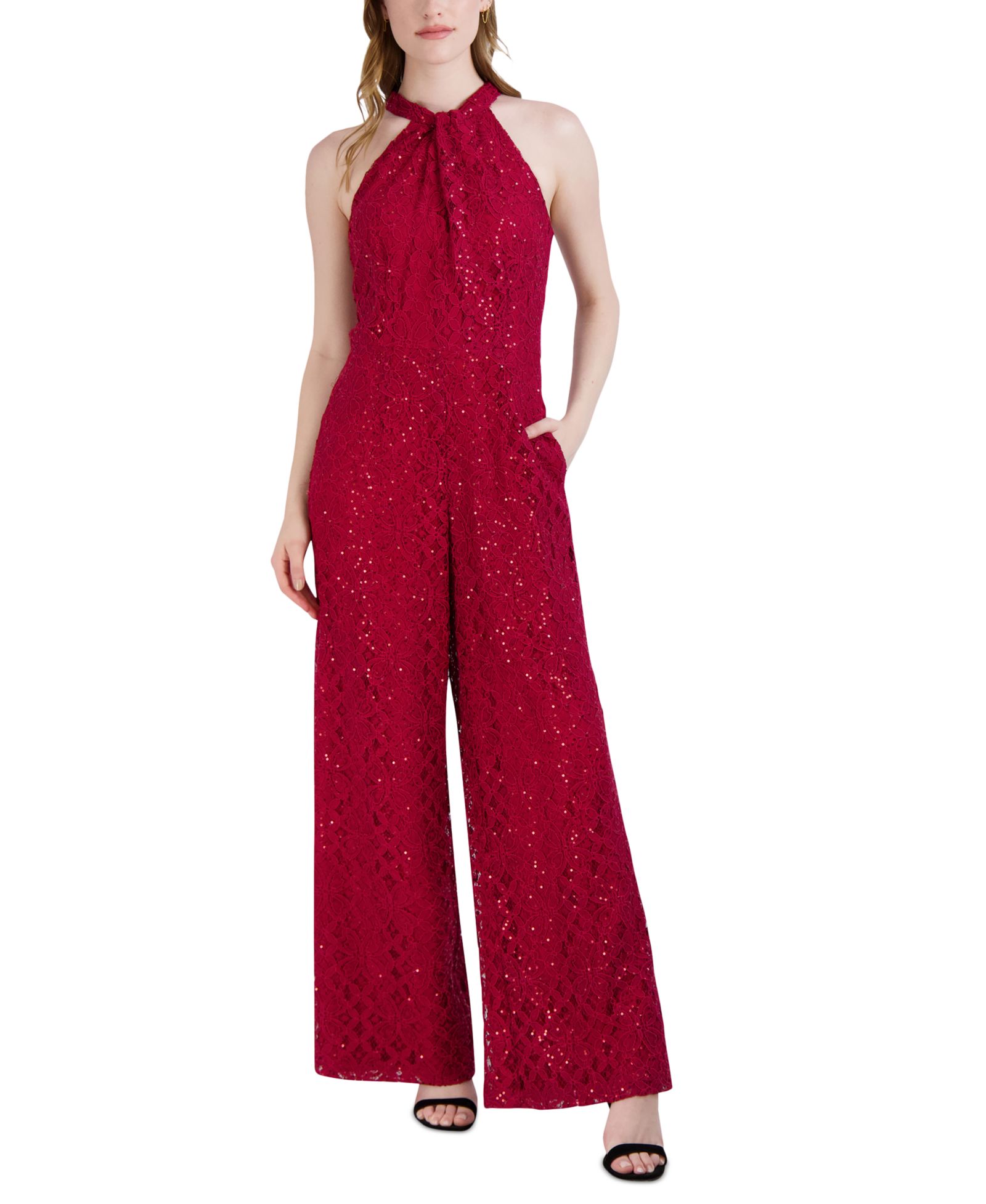 Женский комбинезон julia jordan Sequin-Lace Halter Twist-Neck