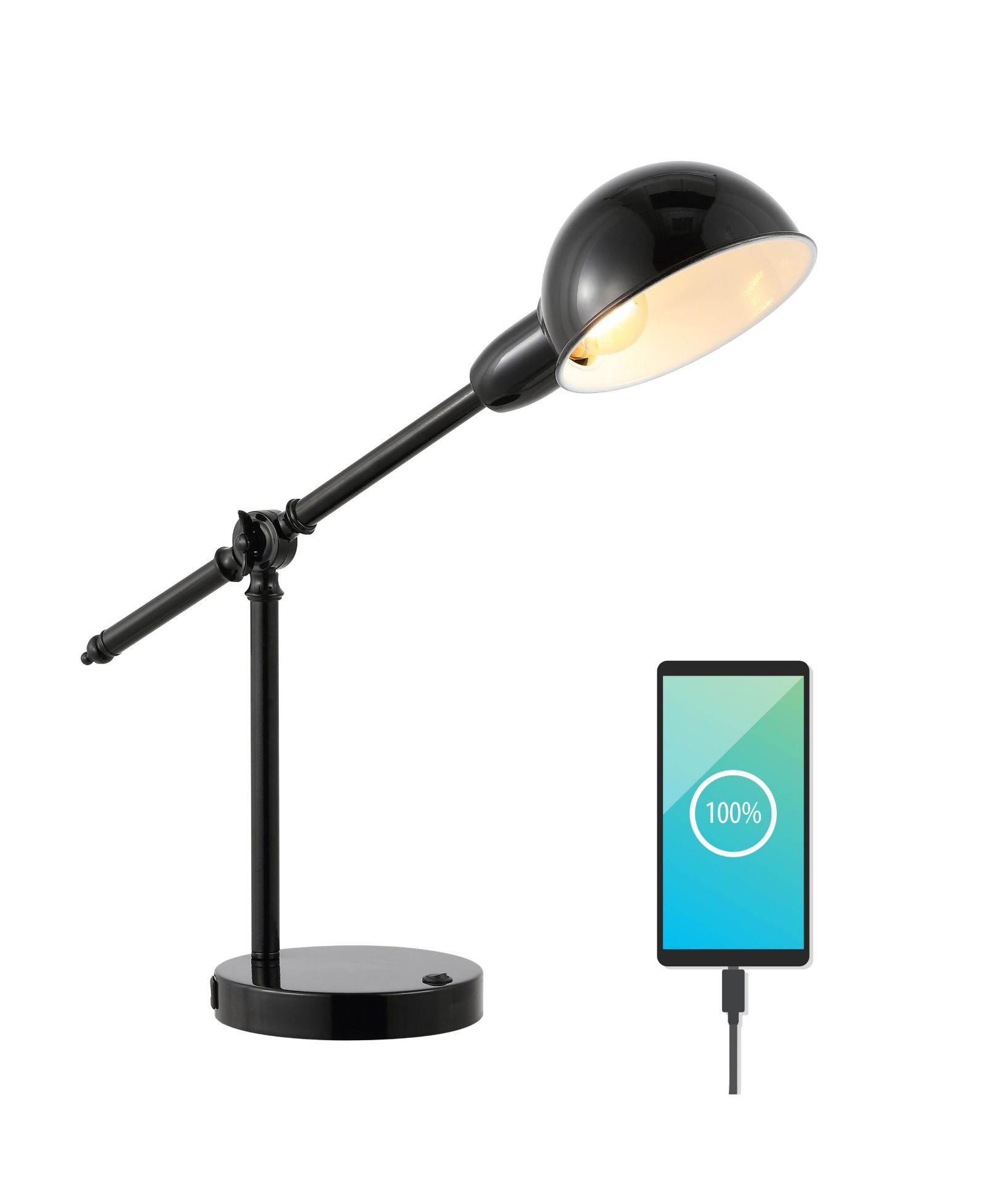 Настольная LED лампа Curtis Vintage Industrial Iron с USB портом