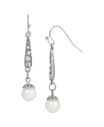Серьги 2028 Imitation Pearl Crystal Linear Drop