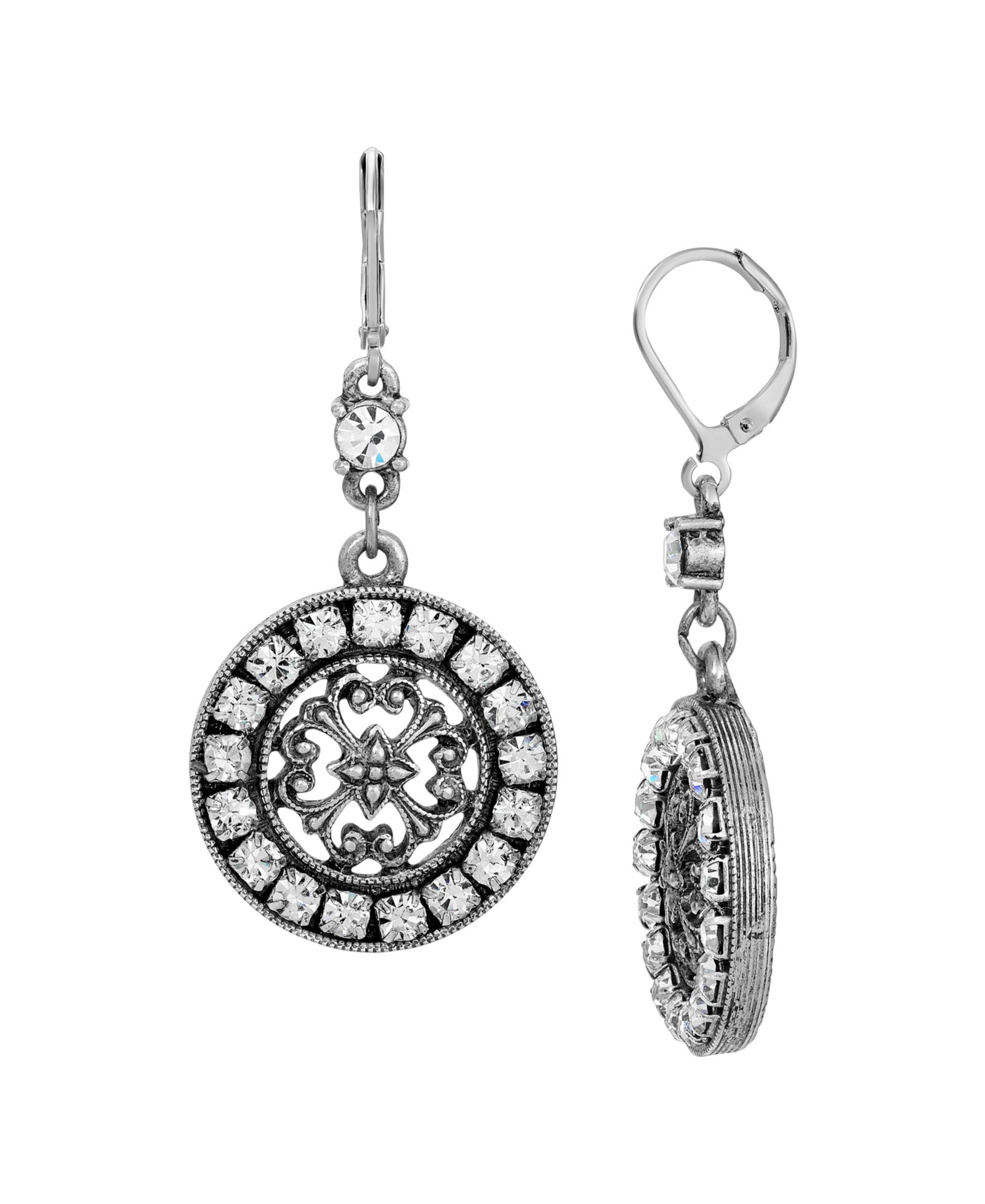 Серьги-подвески 2028 Crystal Round Filigree Drop