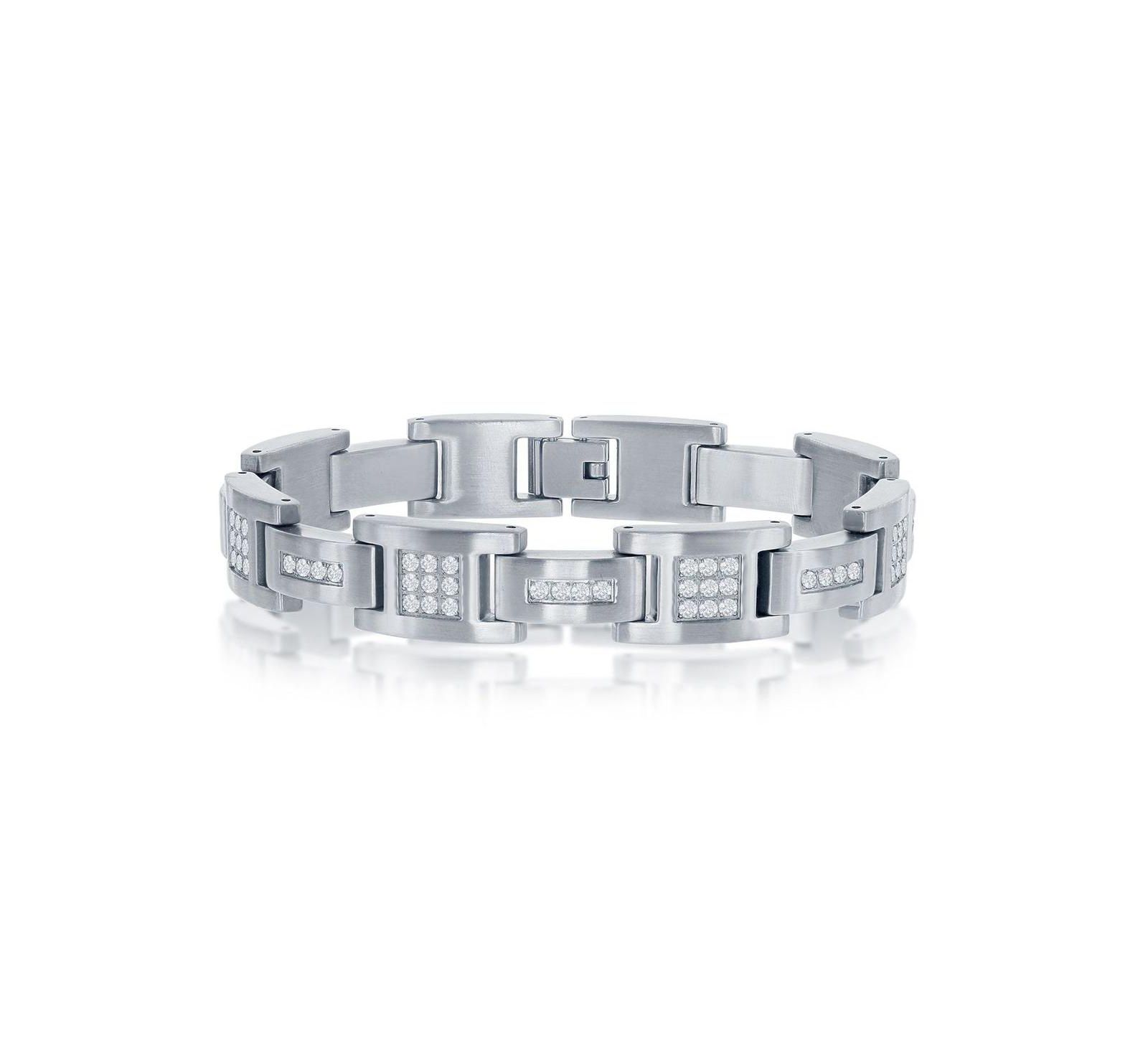 Stainless Steel Matte CZ Link Bracelet