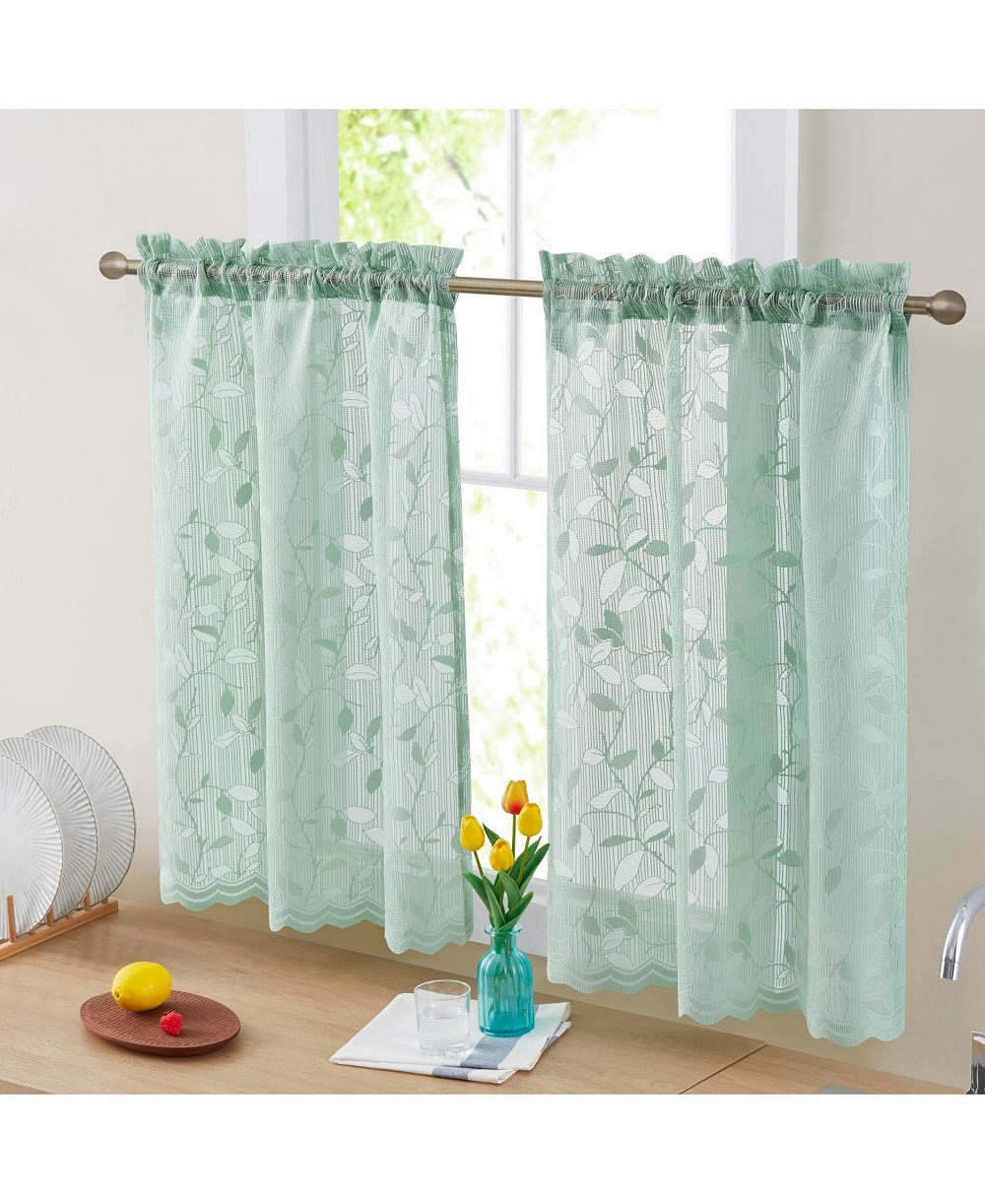 HLC.ME Joyce Lace Sheer Kitchen Cafe Curtain Tiers for Small Windows, Kitchen & Bathroom - 30 W x 36 L Inch (Pair)