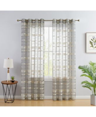 HLC.ME Broadway Stripe Decorative Semi Sheer Light Filtering Grommet Window Treatment Curtain Drapery Panels for Bedroom & Living Room - Set of 2 Panels