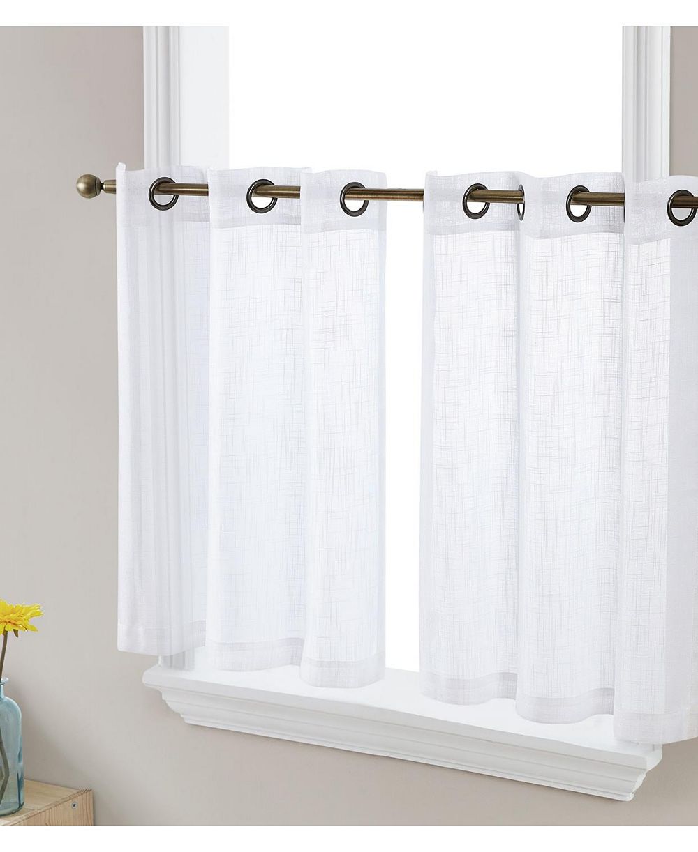 HLC.ME Abbey Faux Linen Textured Semi Sheer Privacy Light Filtering Transparent Grommet Short Thick Cafe Curtain Tiers for Small Windows, Set of 2