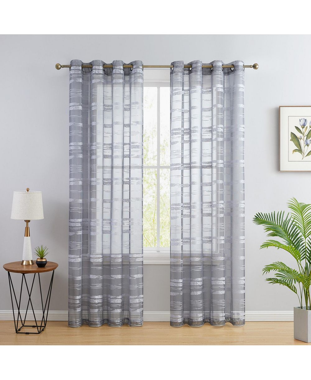HLC.me Broadway Stripe Decorative Semi Sheer Light Filtering Grommet Window Treatment Curtain Panels, Set of 2