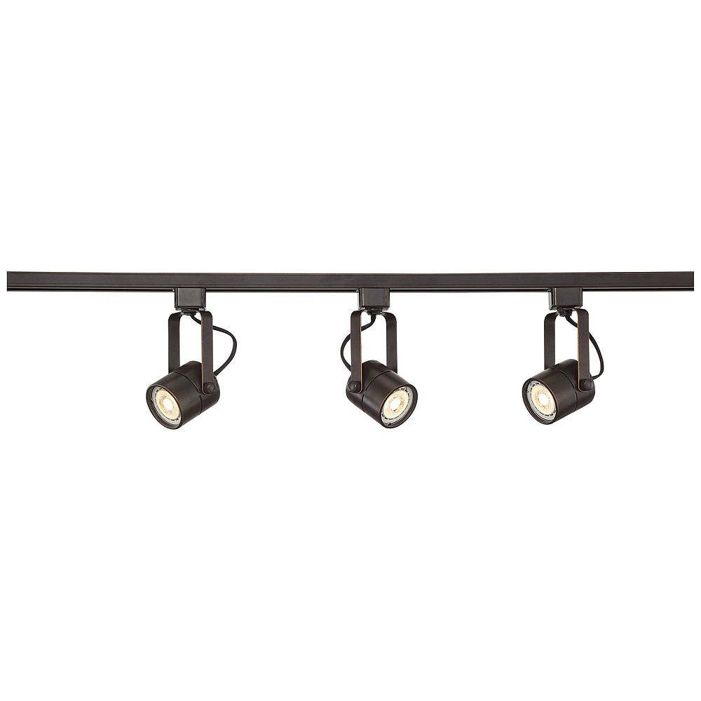 Pro Track Layna 3-Head LED Ceiling or Wall Track Light Fixture Kit Linear Bullet Brown Bronze Finish Metal Modern Kitchen 44" Wide