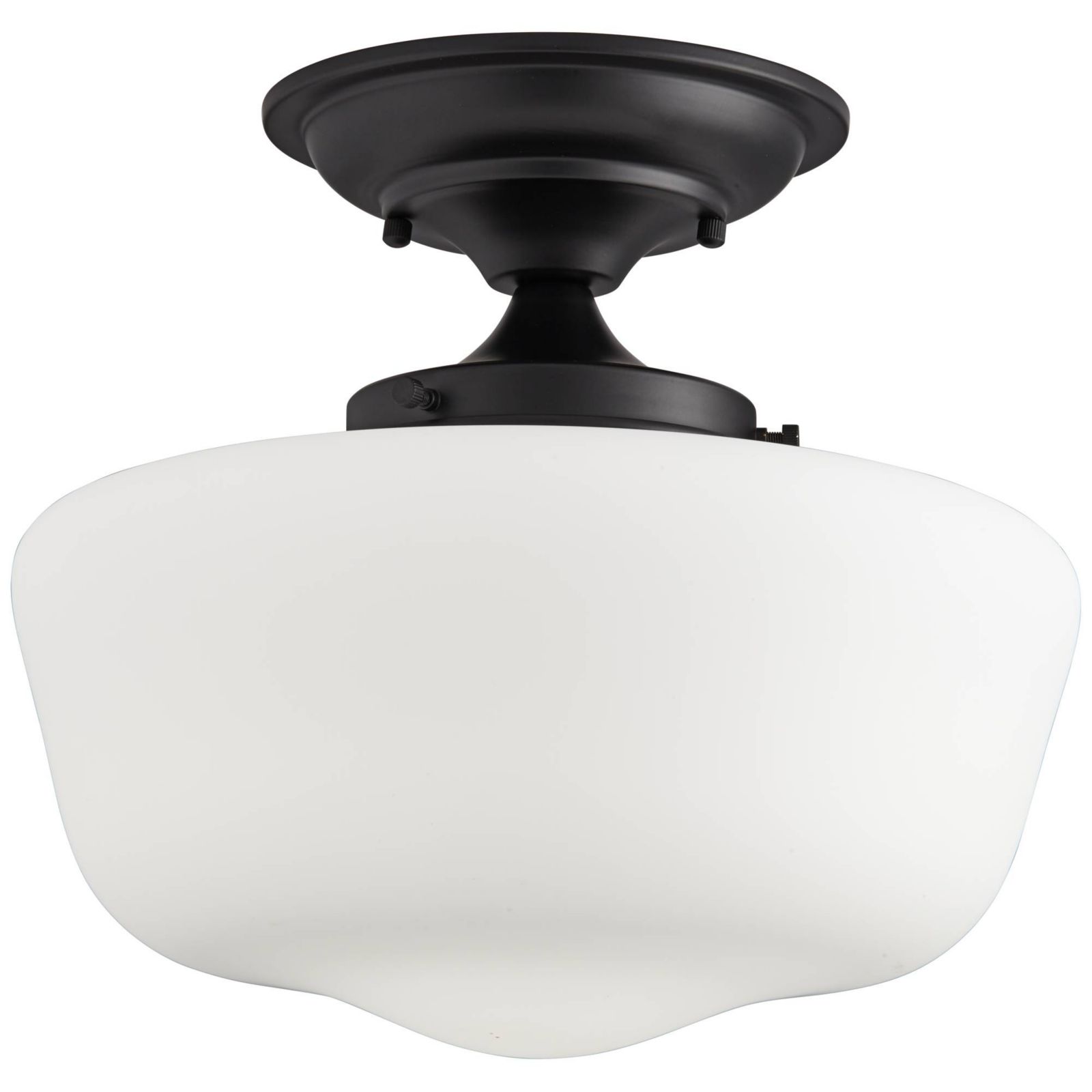 Regency Hill Modern Schoolhouse Farmhouse Ceiling Light Semi Flush Mount Fixture 12 1/4" Wide Black White Glass Shade for Bedroom Kitchen Living Room