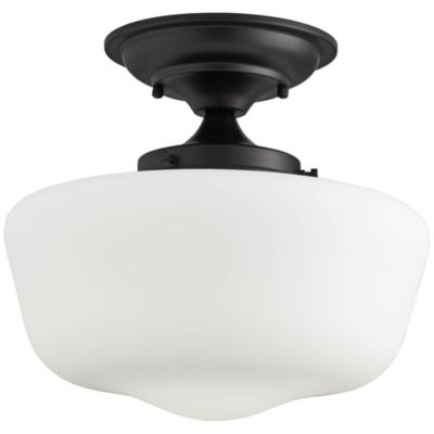 Regency Hill Modern Schoolhouse Farmhouse Ceiling Light Semi Flush Mount Fixture 12 1/4" Wide Black White Glass Shade for Bedroom Kitchen Living Room