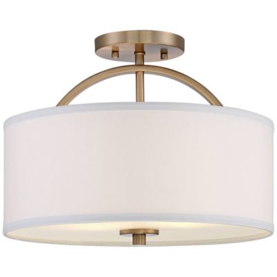 Потолочный светильник Possini Euro Design Halsted Semi Flush-Mount с 2-Light Modern Oatmeal Linen Drum Fixture