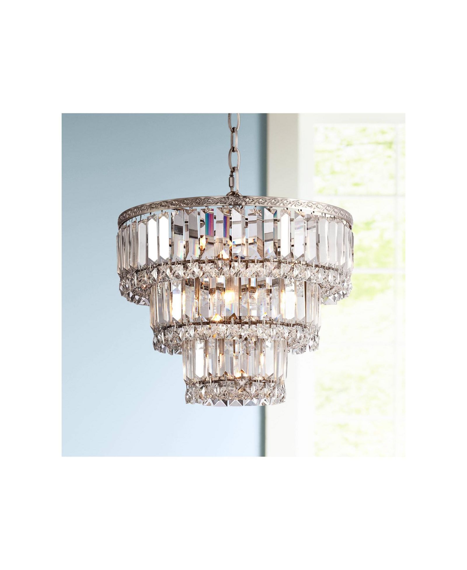 Люстра Vienna Full Spectrum Magnificence Satin Nickel 7-Light LED 14.25" Wide Faceted Crystal Glass Modern Fixture