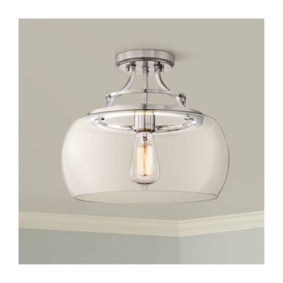Потолочный светильник Franklin Iron Works Charleston Modern Industrial Semi Flush Mount LED Clear Glass Shade Brushed Nickel
