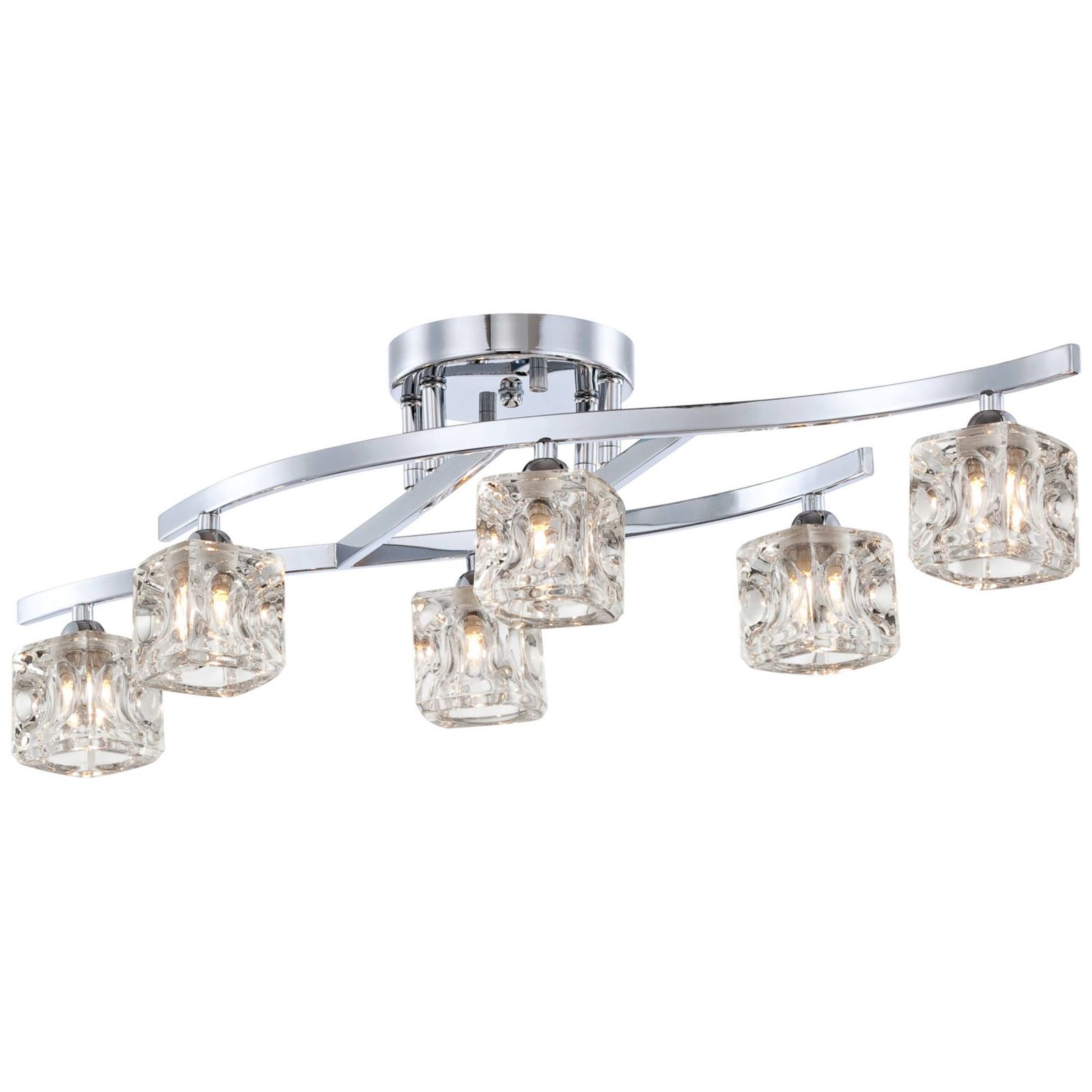 Possini Euro Design Modern Ceiling Light Semi Flush Mount Fixture 30 1/2" Wide Chrome 6-Light Clear Glass Crystal Cube Shades