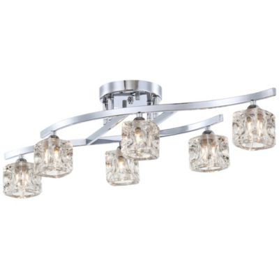 Possini Euro Design современный потолочный светильник, полувстроенный, 30 1/2" широкий, хром, 6 ламп с прозрачными стеклянными кристаллическими плафонами-кубами