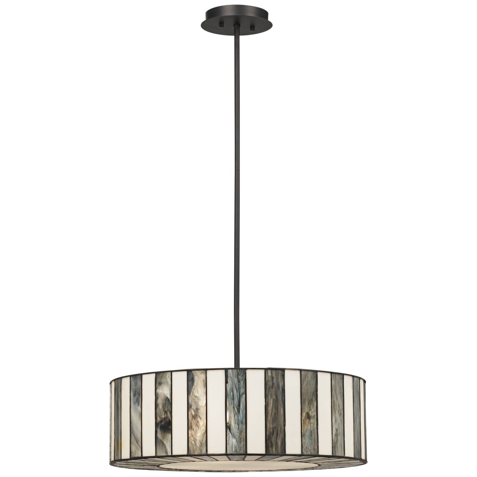 Подвесной светильник Robert Louis Tiffany Black Drum, 20" в стиле Tiffany, черно-белый полосатый арт-стекло для кухни