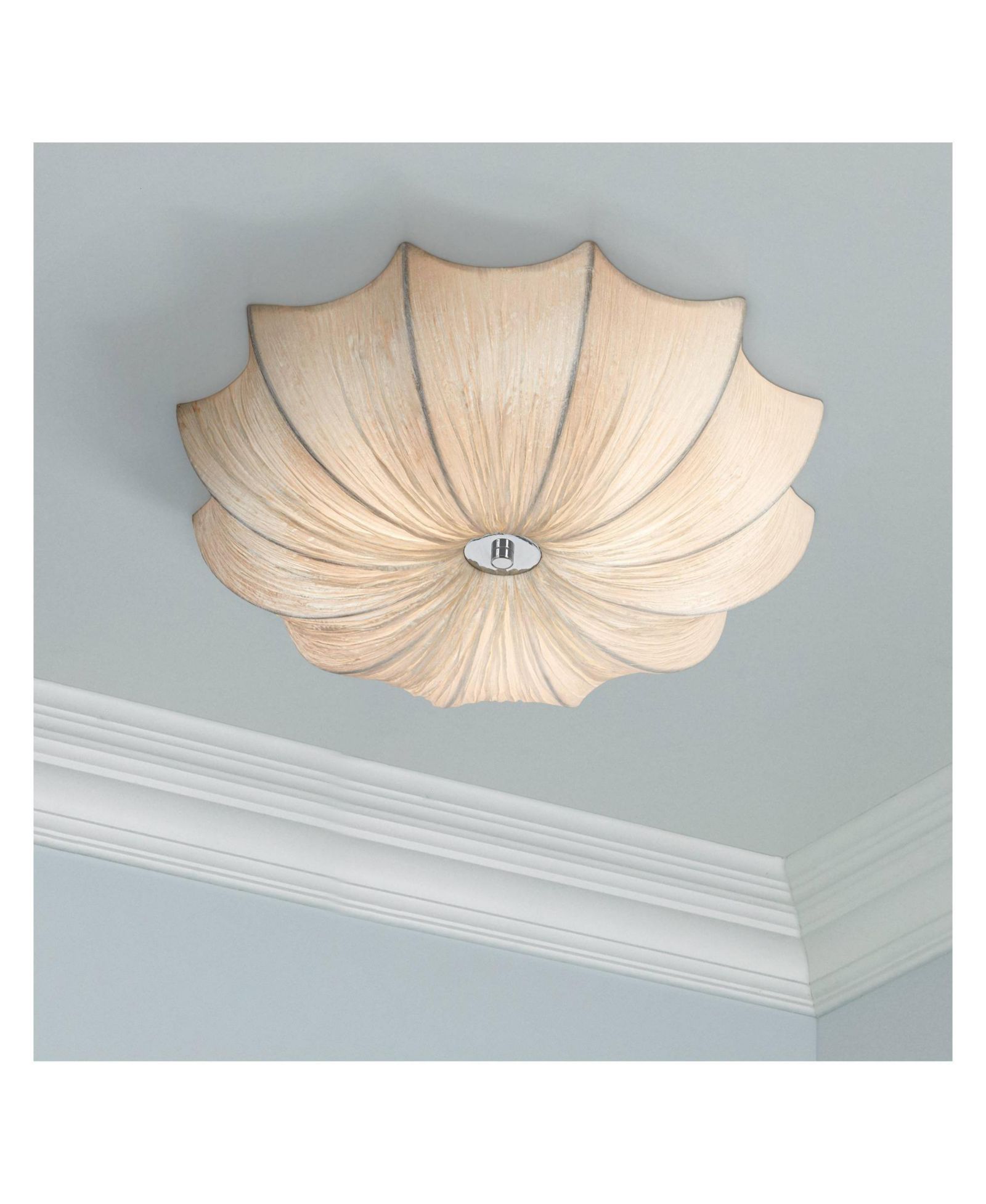 Possini Euro Design Planetarium Modern Ceiling Light Flush Mount Fixture 21" Wide Chrome 3-Light Ivory Fabric Scalloped Bowl