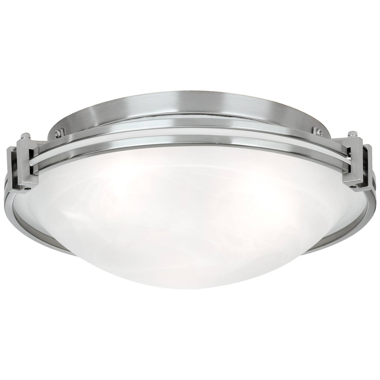 Possini Euro Design Modern Ceiling Light Flush Mount Fixture 16.75" Wide Brushed Nickel Silver Metal Marbleized Glass Shade for Bedroom Kitchen Living Room Family Hallway Bathroom House Dining