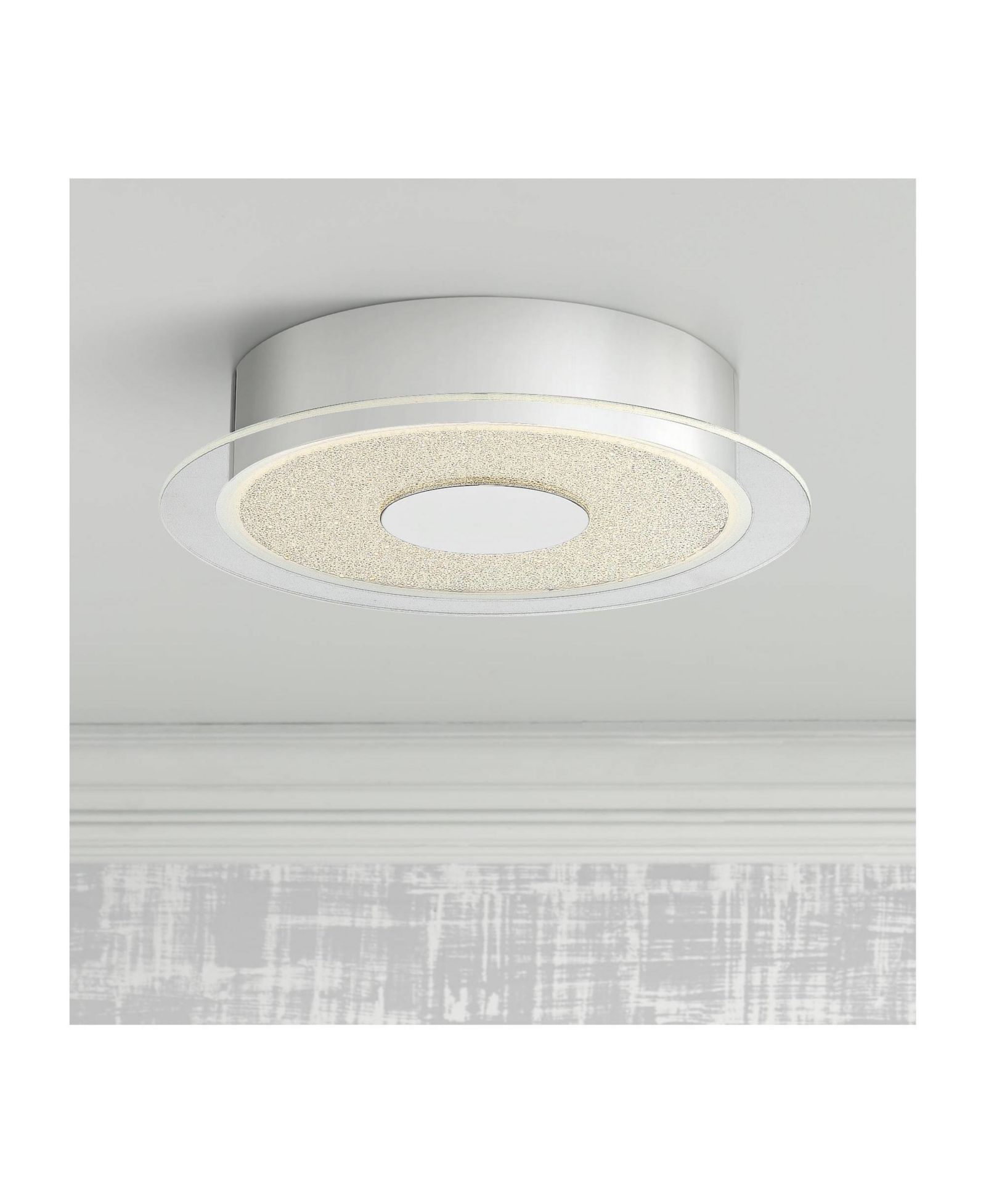 Possini Euro Design Modern Ceiling Light Flush Mount Fixture 11" Wide Chrome LED Round Crystal Sand Clear Acrylic Ring